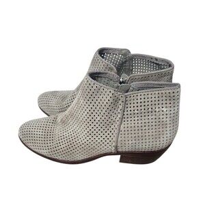 Sam Edelman Womens Bootie Size 7 Beige Pipp Perforated Suede Ankle Block Heel